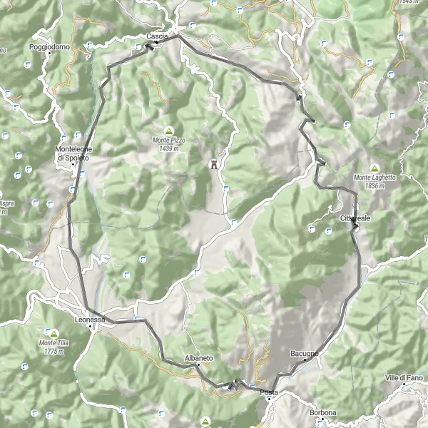 Miniatura mapy "Południowa trasa rowerowa z Cascia" - trasy rowerowej w Umbria, Italy. Wygenerowane przez planer tras rowerowych Tarmacs.app