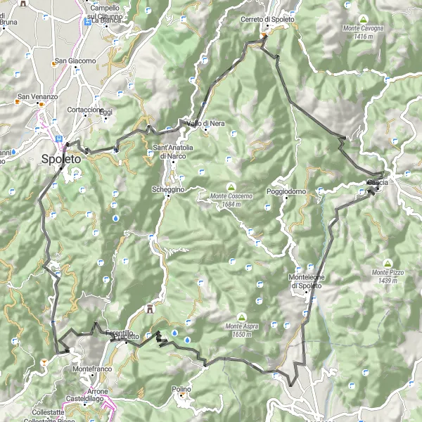 Miniatura mapy "Przejażdżka przez Monte Palvario i Basilica di San Salvatore" - trasy rowerowej w Umbria, Italy. Wygenerowane przez planer tras rowerowych Tarmacs.app