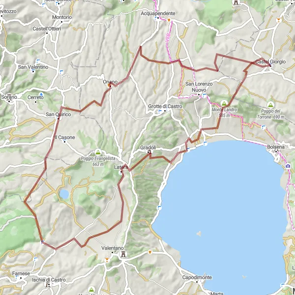 Map miniature of "The Onano Exploration" cycling inspiration in Umbria, Italy. Generated by Tarmacs.app cycling route planner