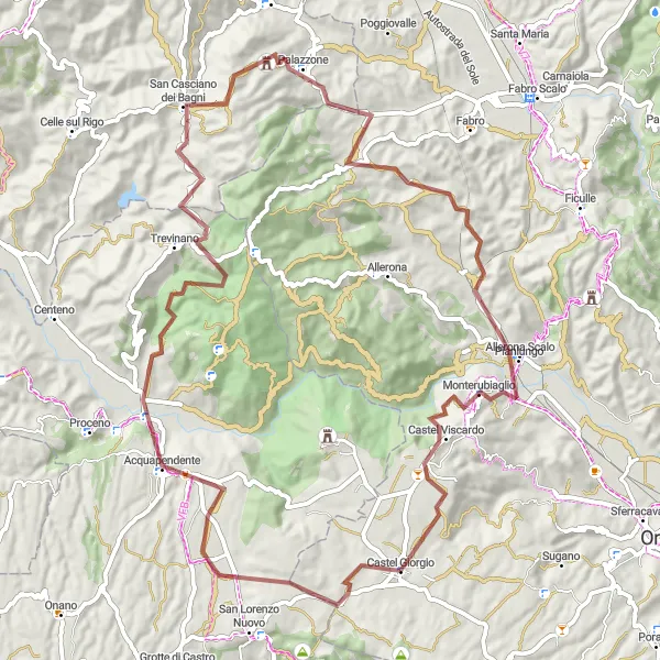 Miniatura della mappa di ispirazione al ciclismo "Esplorando la Riserva Naturale del Monte Rufeno" nella regione di Umbria, Italy. Generata da Tarmacs.app, pianificatore di rotte ciclistiche