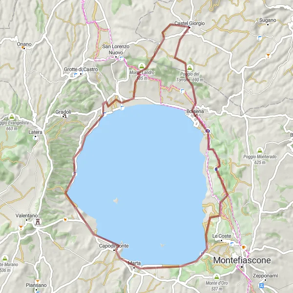 Miniatura della mappa di ispirazione al ciclismo "Tour fra Colline e Borghi Umbri" nella regione di Umbria, Italy. Generata da Tarmacs.app, pianificatore di rotte ciclistiche