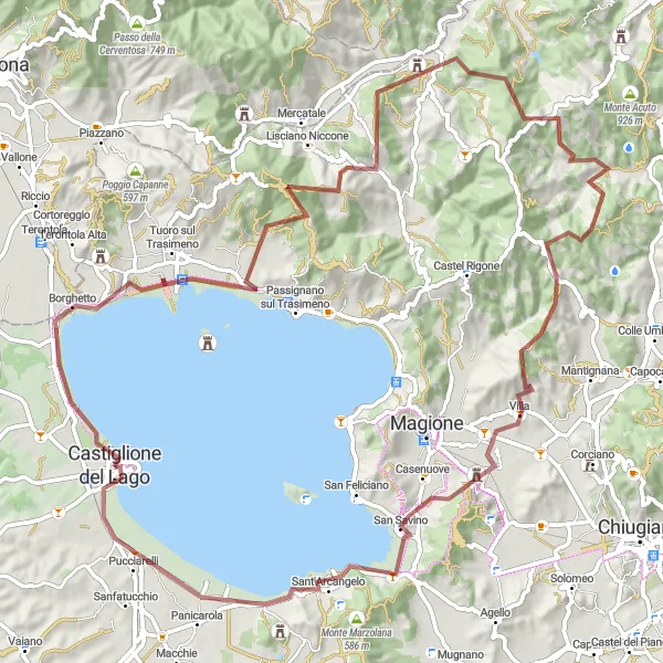 Map miniature of "Crocicchie Gravel Adventure" cycling inspiration in Umbria, Italy. Generated by Tarmacs.app cycling route planner