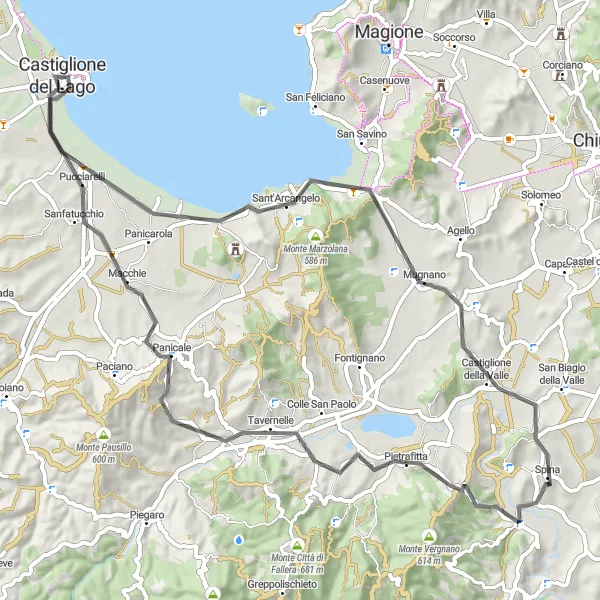 Miniatura della mappa di ispirazione al ciclismo "Giro in bicicletta Castiglione del Lago - Castiglion Fosco" nella regione di Umbria, Italy. Generata da Tarmacs.app, pianificatore di rotte ciclistiche