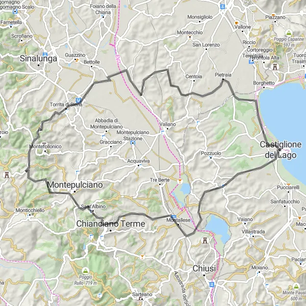 Miniatura della mappa di ispirazione al ciclismo "Percorso in bicicletta da Casamaggiore a Badiaccia" nella regione di Umbria, Italy. Generata da Tarmacs.app, pianificatore di rotte ciclistiche