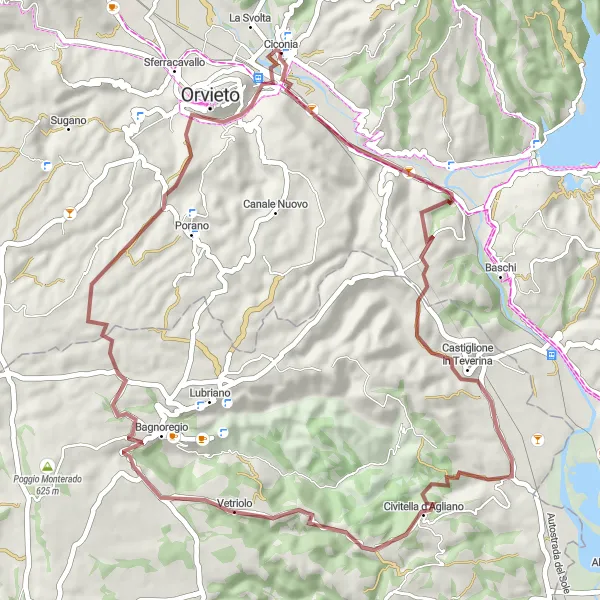 Map miniature of "Ancient Trails - Gravel adventure through historic landscapes" cycling inspiration in Umbria, Italy. Generated by Tarmacs.app cycling route planner