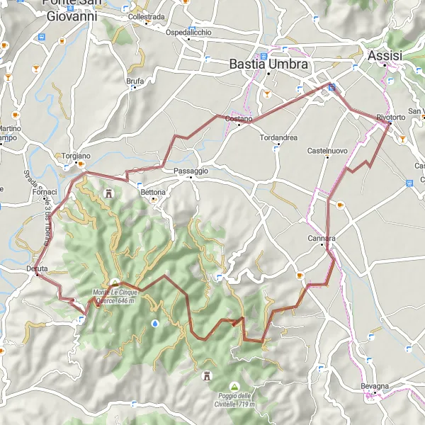 Map miniature of "Umbria Gravel Adventure" cycling inspiration in Umbria, Italy. Generated by Tarmacs.app cycling route planner