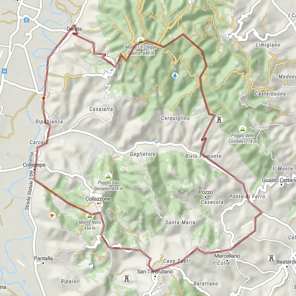 Miniatura della mappa di ispirazione al ciclismo "Gravel tra natura e storia in Umbria" nella regione di Umbria, Italy. Generata da Tarmacs.app, pianificatore di rotte ciclistiche