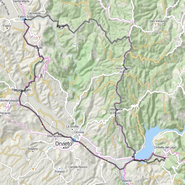 Map miniature of "Fabro Scalo Challenging Road Route" cycling inspiration in Umbria, Italy. Generated by Tarmacs.app cycling route planner