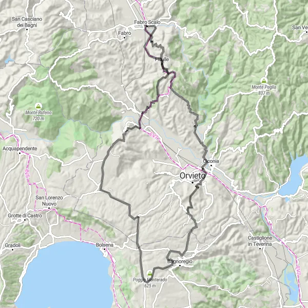 Miniatura della mappa di ispirazione al ciclismo "Giro delle Colline Umbre" nella regione di Umbria, Italy. Generata da Tarmacs.app, pianificatore di rotte ciclistiche