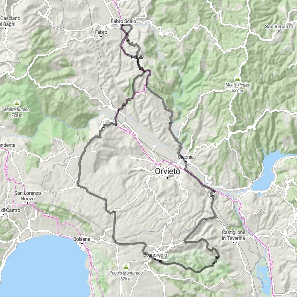 Miniatura della mappa di ispirazione al ciclismo "Grande Giro delle Roccie dell'Umbria" nella regione di Umbria, Italy. Generata da Tarmacs.app, pianificatore di rotte ciclistiche