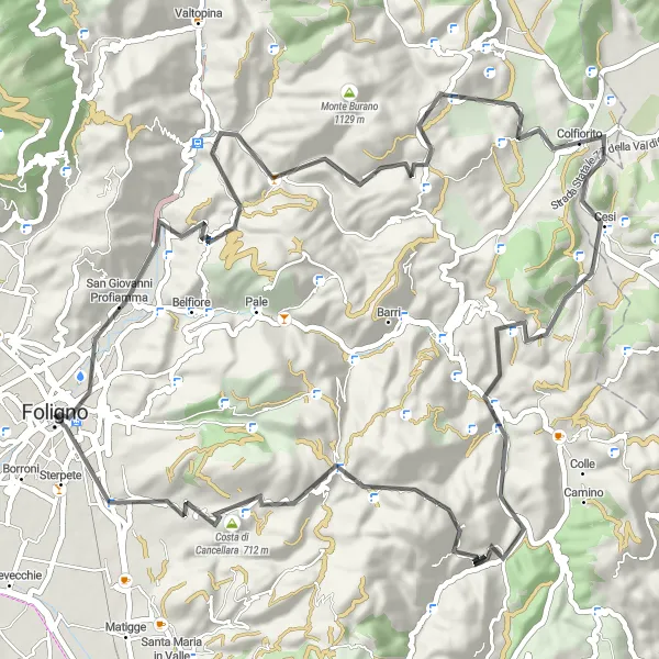 Miniatura della mappa di ispirazione al ciclismo "Circuito dei Monti Umbri" nella regione di Umbria, Italy. Generata da Tarmacs.app, pianificatore di rotte ciclistiche