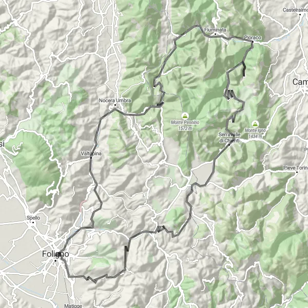 Map miniature of "Scenic Road Adventure" cycling inspiration in Umbria, Italy. Generated by Tarmacs.app cycling route planner