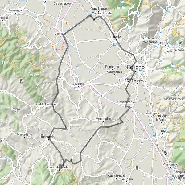 Map miniature of "Roads of Bastardo" cycling inspiration in Umbria, Italy. Generated by Tarmacs.app cycling route planner