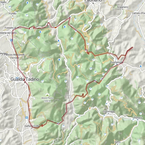 Map miniature of "The Gravel Charm of Umbria's Countryside" cycling inspiration in Umbria, Italy. Generated by Tarmacs.app cycling route planner