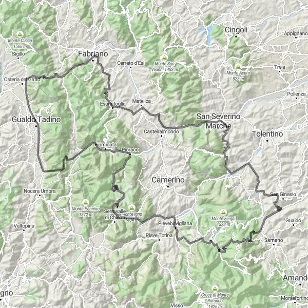 Map miniature of "Umbrian Grand Tour" cycling inspiration in Umbria, Italy. Generated by Tarmacs.app cycling route planner