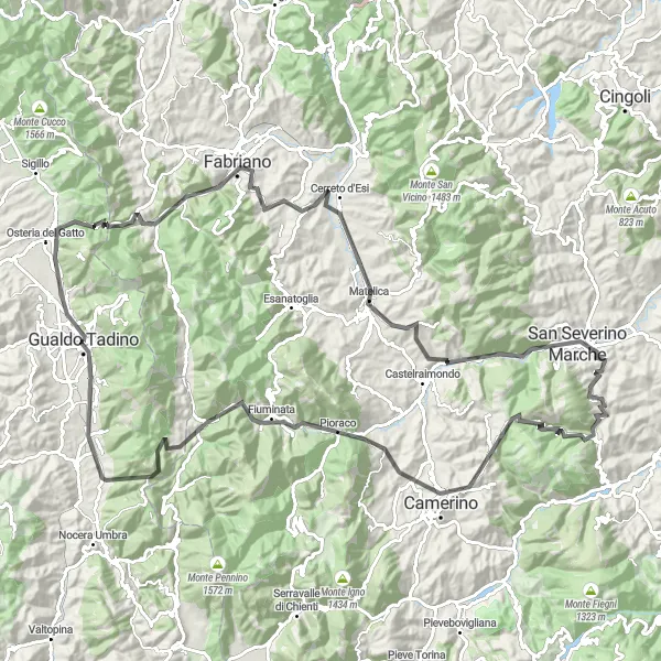 Map miniature of "Gualdo Tadino Love Loop" cycling inspiration in Umbria, Italy. Generated by Tarmacs.app cycling route planner