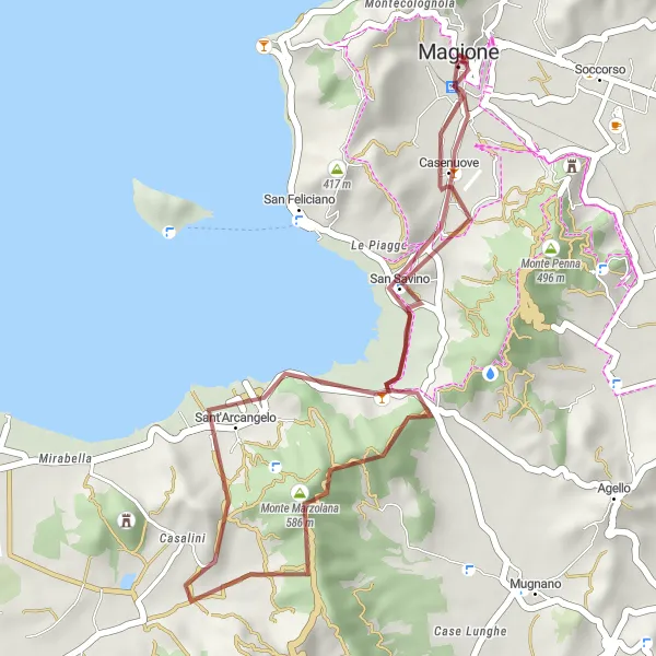 Miniatura della mappa di ispirazione al ciclismo "Tra natura e cultura a corto giro" nella regione di Umbria, Italy. Generata da Tarmacs.app, pianificatore di rotte ciclistiche