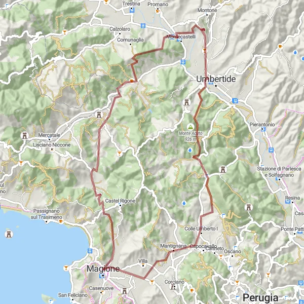 Miniatura della mappa di ispirazione al ciclismo "Sentieri Segreti dell'Umbria" nella regione di Umbria, Italy. Generata da Tarmacs.app, pianificatore di rotte ciclistiche