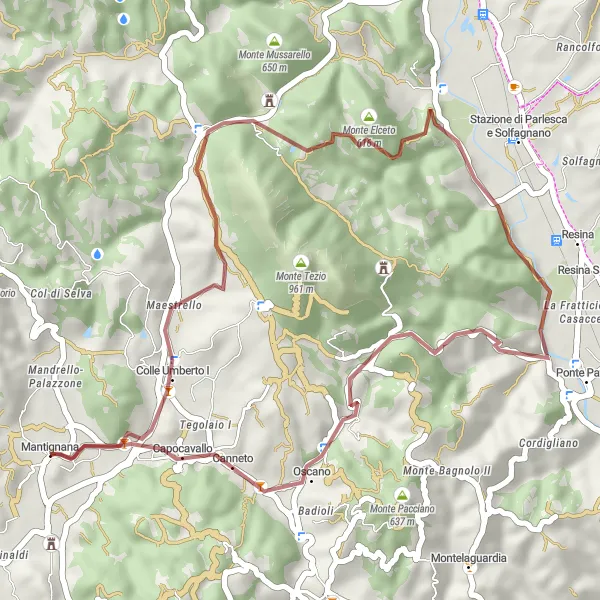 Miniatura della mappa di ispirazione al ciclismo "Giro Gravel al Monte Gudiolo" nella regione di Umbria, Italy. Generata da Tarmacs.app, pianificatore di rotte ciclistiche