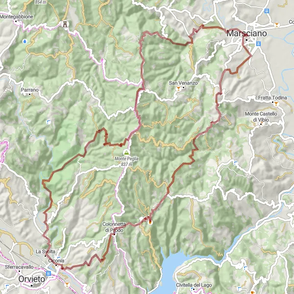 Map miniature of "Marsciano Gravel Loop" cycling inspiration in Umbria, Italy. Generated by Tarmacs.app cycling route planner