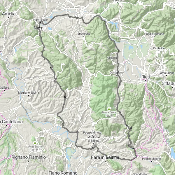 Map miniature of "Larviano Epic" cycling inspiration in Umbria, Italy. Generated by Tarmacs.app cycling route planner