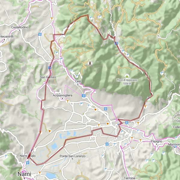 Map miniature of "Scenic Gravel Ride to Terni" cycling inspiration in Umbria, Italy. Generated by Tarmacs.app cycling route planner