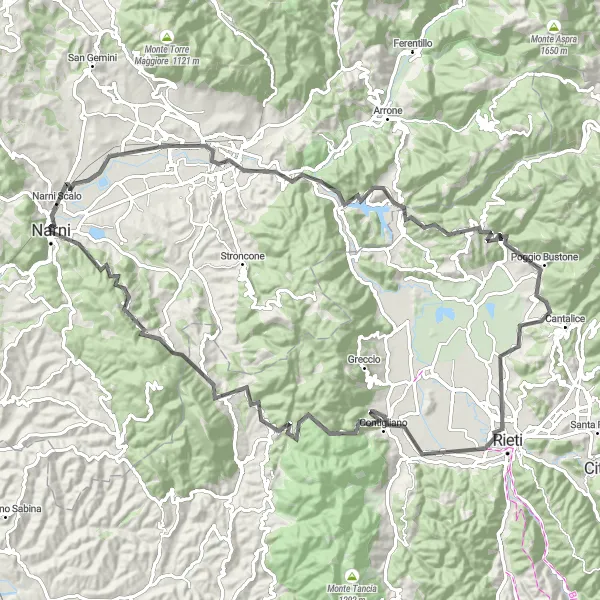 Map miniature of "Road Cycling Adventure near Narni" cycling inspiration in Umbria, Italy. Generated by Tarmacs.app cycling route planner