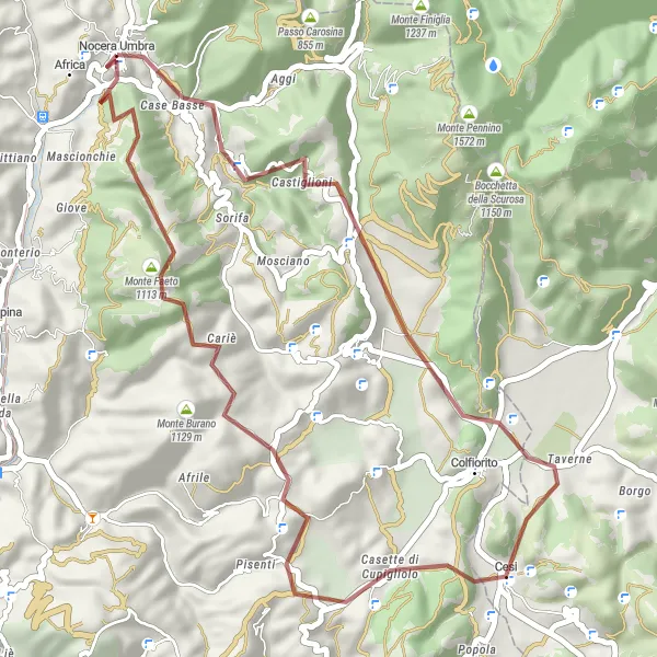 Map miniature of "Explore the Beauty of Monte Trella" cycling inspiration in Umbria, Italy. Generated by Tarmacs.app cycling route planner