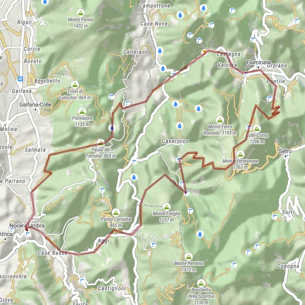 Map miniature of "Gravel Adventure" cycling inspiration in Umbria, Italy. Generated by Tarmacs.app cycling route planner