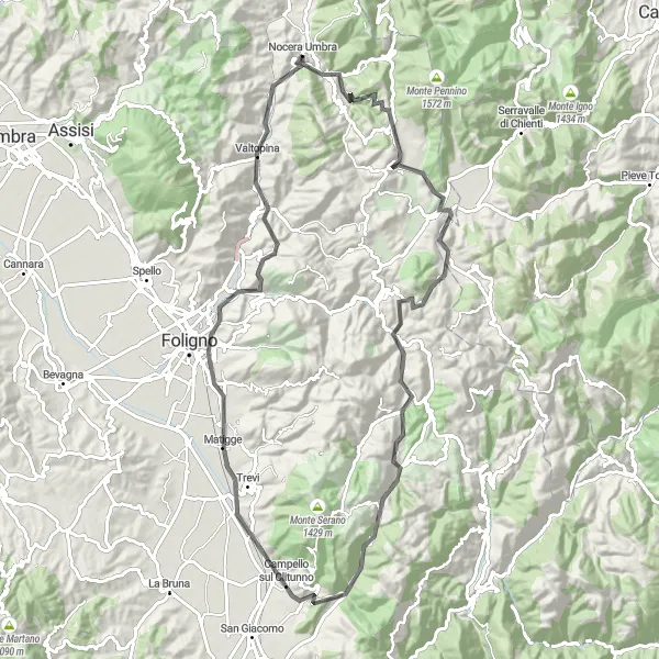 Map miniature of "Umbrian Hill Loop" cycling inspiration in Umbria, Italy. Generated by Tarmacs.app cycling route planner