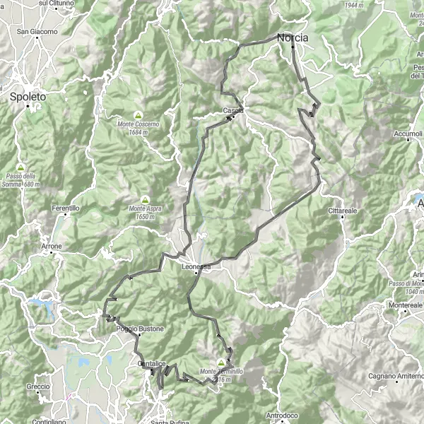 Miniatura mapy "Trasa Szosowa: Norcia do Monte Terminillo" - trasy rowerowej w Umbria, Italy. Wygenerowane przez planer tras rowerowych Tarmacs.app