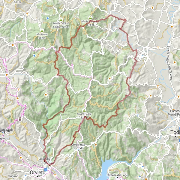 Miniatura della mappa di ispirazione al ciclismo "Esplorazione Gravel tra le Colline Umbre" nella regione di Umbria, Italy. Generata da Tarmacs.app, pianificatore di rotte ciclistiche