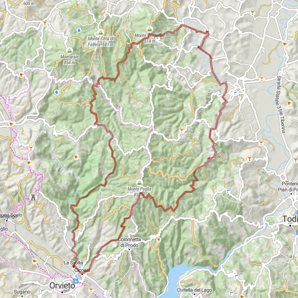 Map miniature of "Gravel Adventure in Umbria" cycling inspiration in Umbria, Italy. Generated by Tarmacs.app cycling route planner