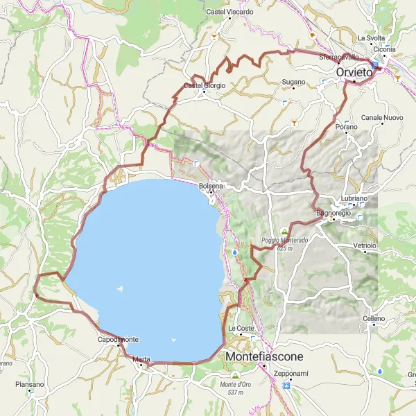 Miniatura della mappa di ispirazione al ciclismo "Giro Gravel intorno a Orvieto" nella regione di Umbria, Italy. Generata da Tarmacs.app, pianificatore di rotte ciclistiche