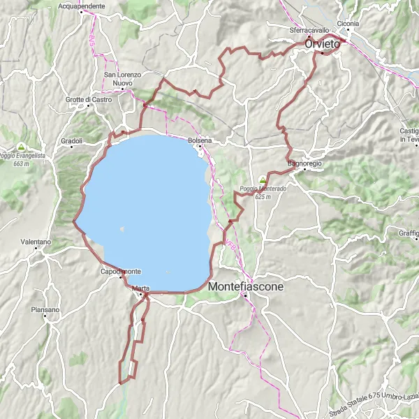 Map miniature of "Gravel Adventure in Umbria" cycling inspiration in Umbria, Italy. Generated by Tarmacs.app cycling route planner