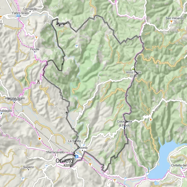 Miniatura della mappa di ispirazione al ciclismo "Itinerario Stradale tra Orvieto e Parrano" nella regione di Umbria, Italy. Generata da Tarmacs.app, pianificatore di rotte ciclistiche