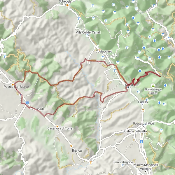 Map miniature of "Gravel Escape" cycling inspiration in Umbria, Italy. Generated by Tarmacs.app cycling route planner