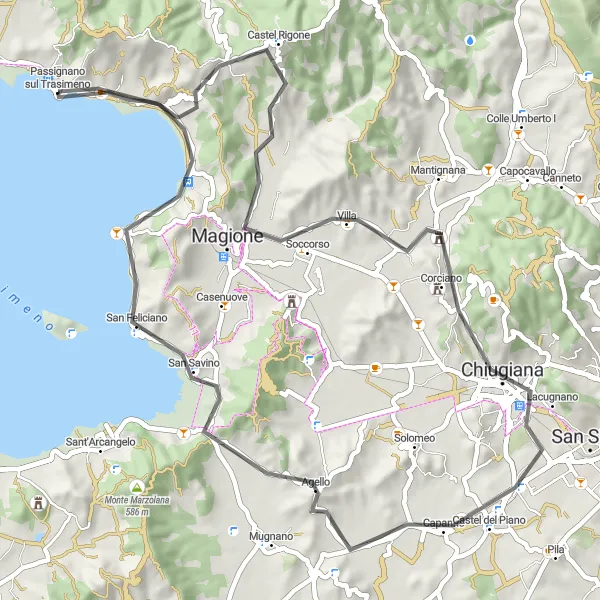 Map miniature of "Lake Trasimeno Loop" cycling inspiration in Umbria, Italy. Generated by Tarmacs.app cycling route planner