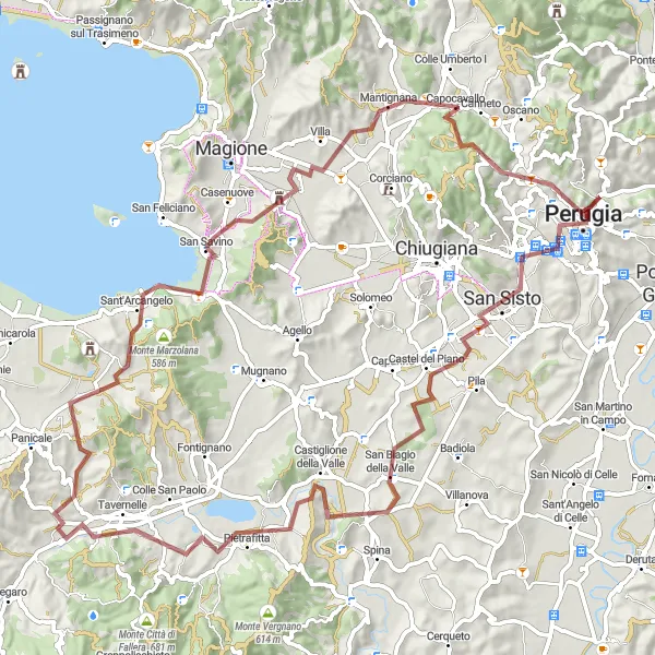 Map miniature of "Panoramic Delights of Pietrafitta" cycling inspiration in Umbria, Italy. Generated by Tarmacs.app cycling route planner