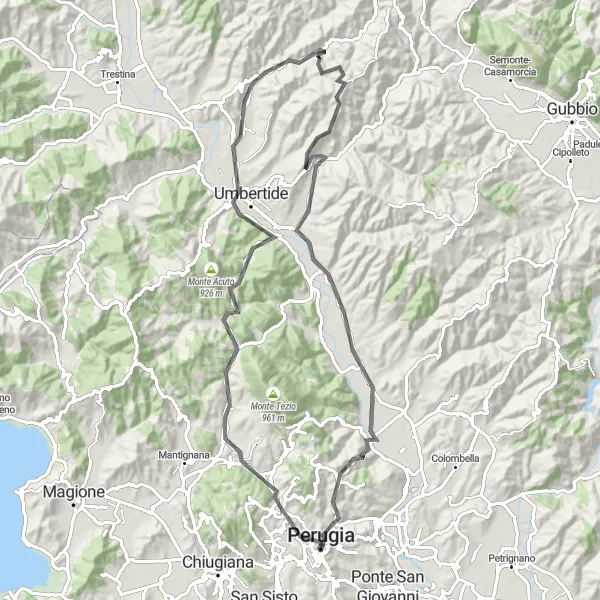 Miniatura della mappa di ispirazione al ciclismo "Cicloturismo tra La Terrazza e Porta di Santa Susanna" nella regione di Umbria, Italy. Generata da Tarmacs.app, pianificatore di rotte ciclistiche