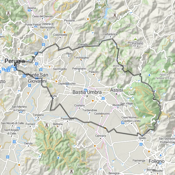 Map miniature of "Umbrian Hills Adventure" cycling inspiration in Umbria, Italy. Generated by Tarmacs.app cycling route planner