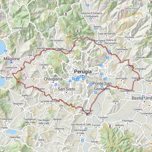 Map miniature of "Valle Lupina Gravel Adventure" cycling inspiration in Umbria, Italy. Generated by Tarmacs.app cycling route planner