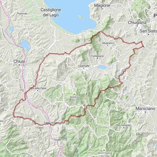 Miniatura della mappa di ispirazione al ciclismo "Gravel tra Mercatello e Panicale" nella regione di Umbria, Italy. Generata da Tarmacs.app, pianificatore di rotte ciclistiche