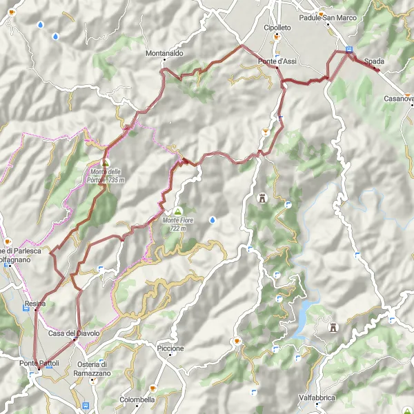 Miniatura della mappa di ispirazione al ciclismo "Tour Gravel al Monte Urbino" nella regione di Umbria, Italy. Generata da Tarmacs.app, pianificatore di rotte ciclistiche