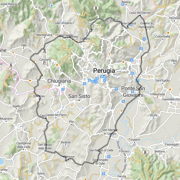 Miniatura della mappa di ispirazione al ciclismo "Osteria di Ramazzano Circuit" nella regione di Umbria, Italy. Generata da Tarmacs.app, pianificatore di rotte ciclistiche
