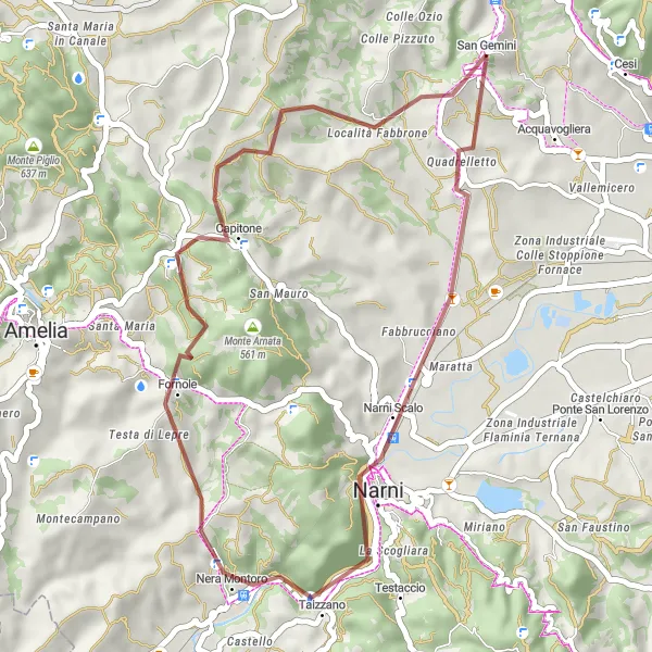 Miniatura della mappa di ispirazione al ciclismo "Tour delle Cascate dell'Umbria" nella regione di Umbria, Italy. Generata da Tarmacs.app, pianificatore di rotte ciclistiche