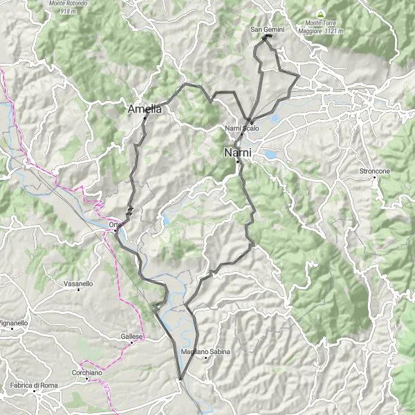 Miniatura della mappa di ispirazione al ciclismo "Tour Strada di Amelia e Valnerina" nella regione di Umbria, Italy. Generata da Tarmacs.app, pianificatore di rotte ciclistiche