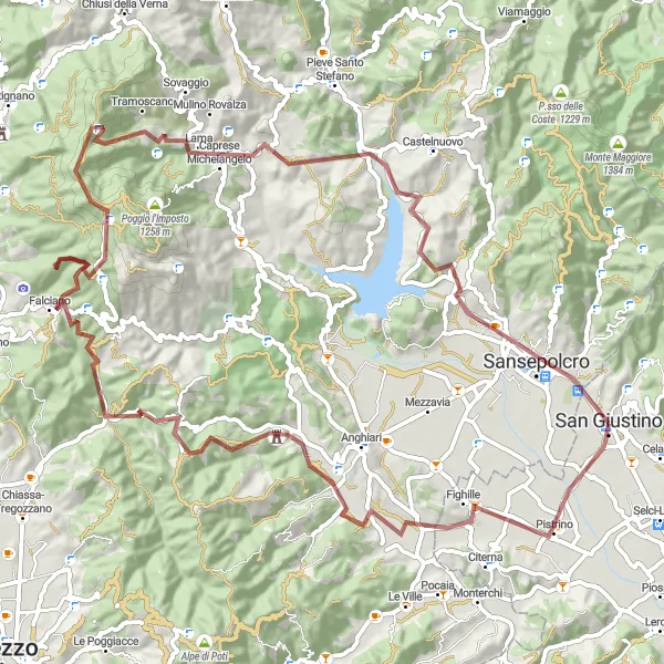 Miniatura della mappa di ispirazione al ciclismo "Giro del Monte di Gello" nella regione di Umbria, Italy. Generata da Tarmacs.app, pianificatore di rotte ciclistiche