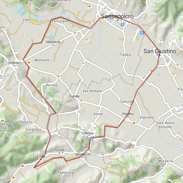 Map miniature of "Scenic Gravel Loop" cycling inspiration in Umbria, Italy. Generated by Tarmacs.app cycling route planner