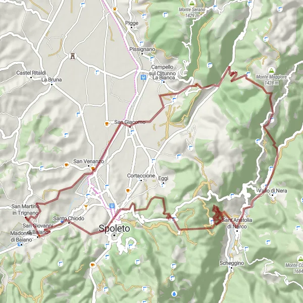 Miniatura della mappa di ispirazione al ciclismo "Tour tra San Giacomo e Largo Luigi Antonini" nella regione di Umbria, Italy. Generata da Tarmacs.app, pianificatore di rotte ciclistiche
